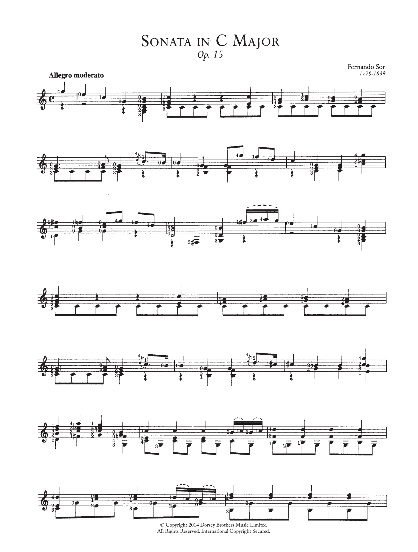 Fernando Sor Sonata In C Major, Op.15 Sheet Music Notes & Chords for Easy Guitar - Download or Print PDF