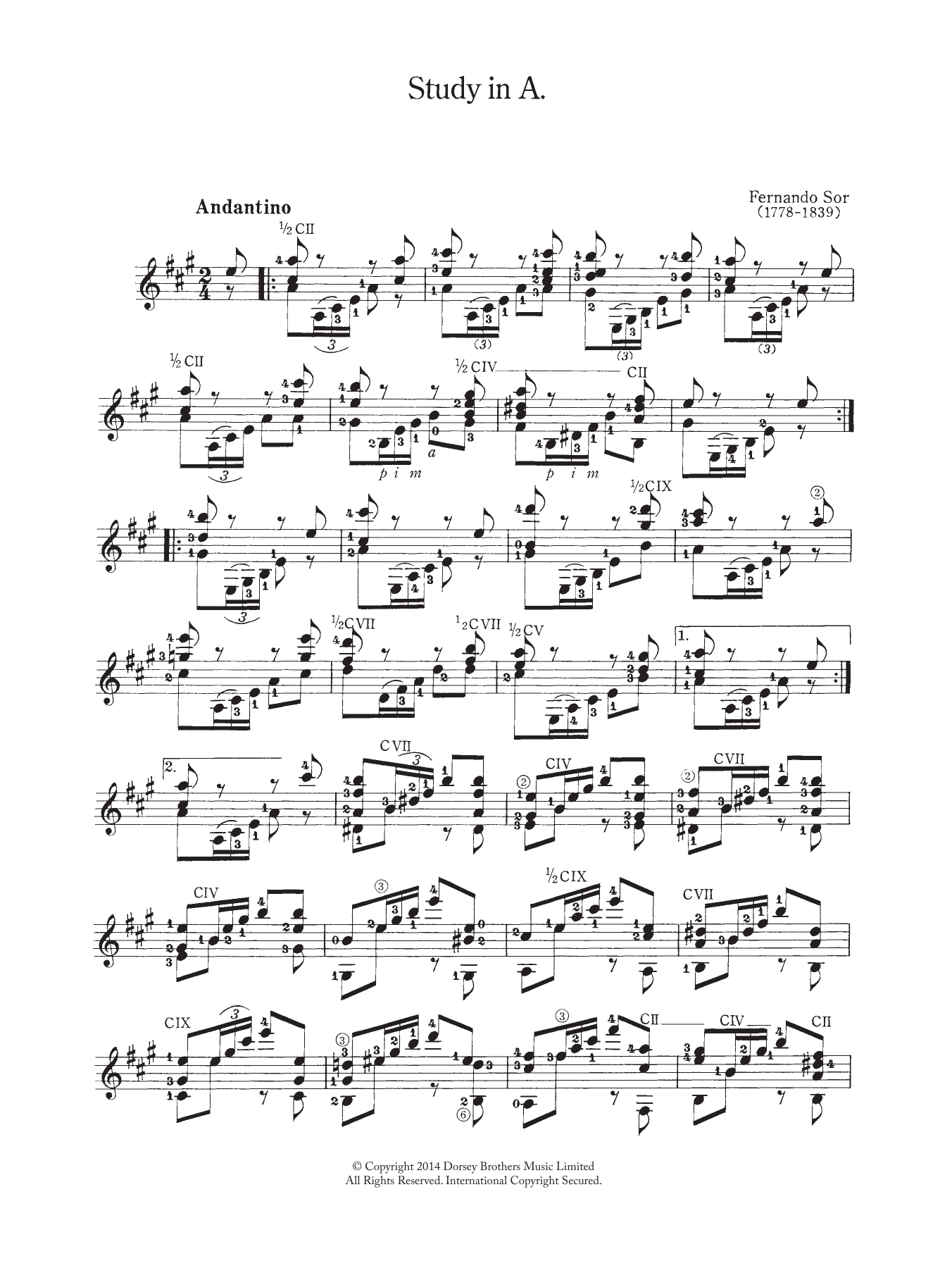 Fernando Sor Study In A Sheet Music Notes & Chords for Guitar - Download or Print PDF