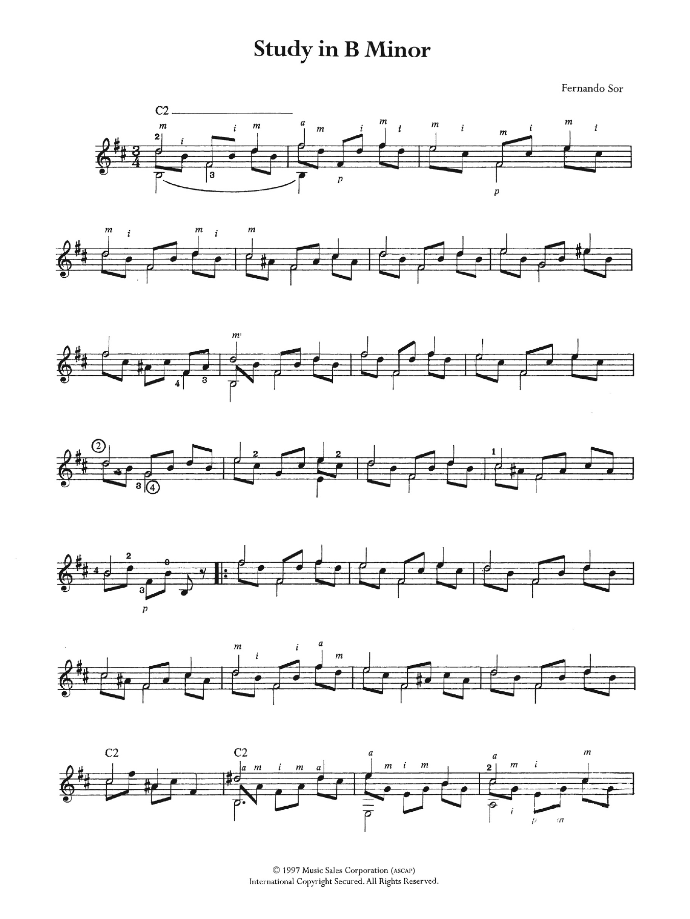 Fernando Sor Study In B Minor Sheet Music Notes & Chords for Guitar - Download or Print PDF