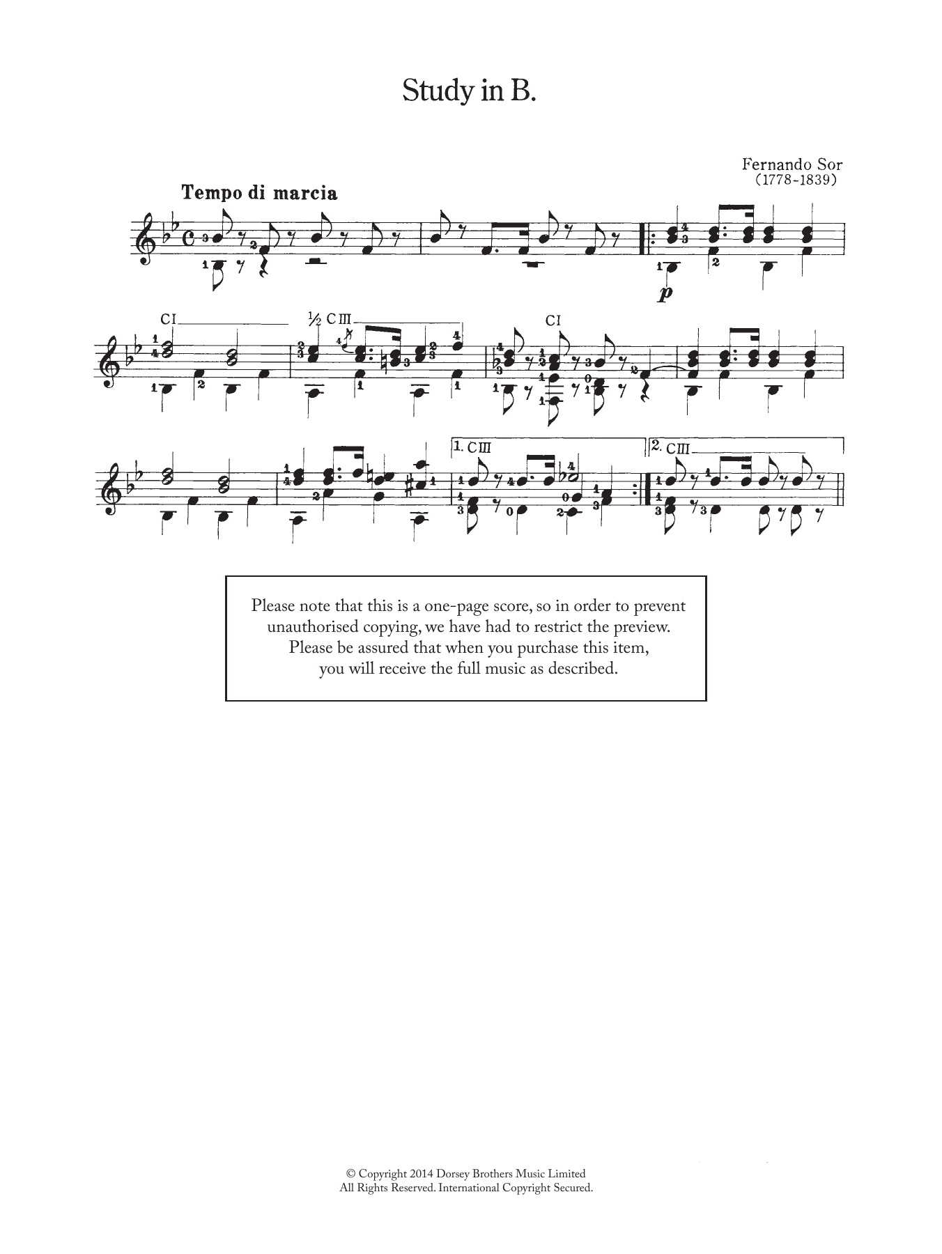 Fernando Sor Study In B Sheet Music Notes & Chords for Guitar - Download or Print PDF