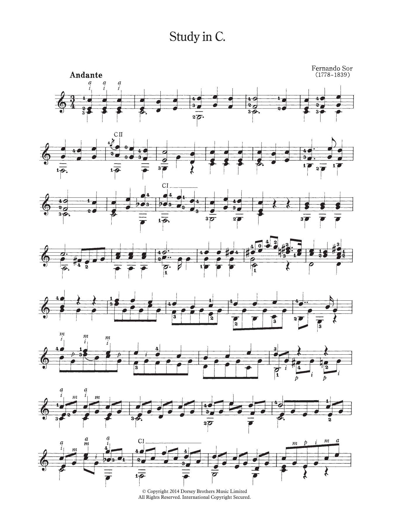 Fernando Sor Study In C Sheet Music Notes & Chords for Guitar - Download or Print PDF