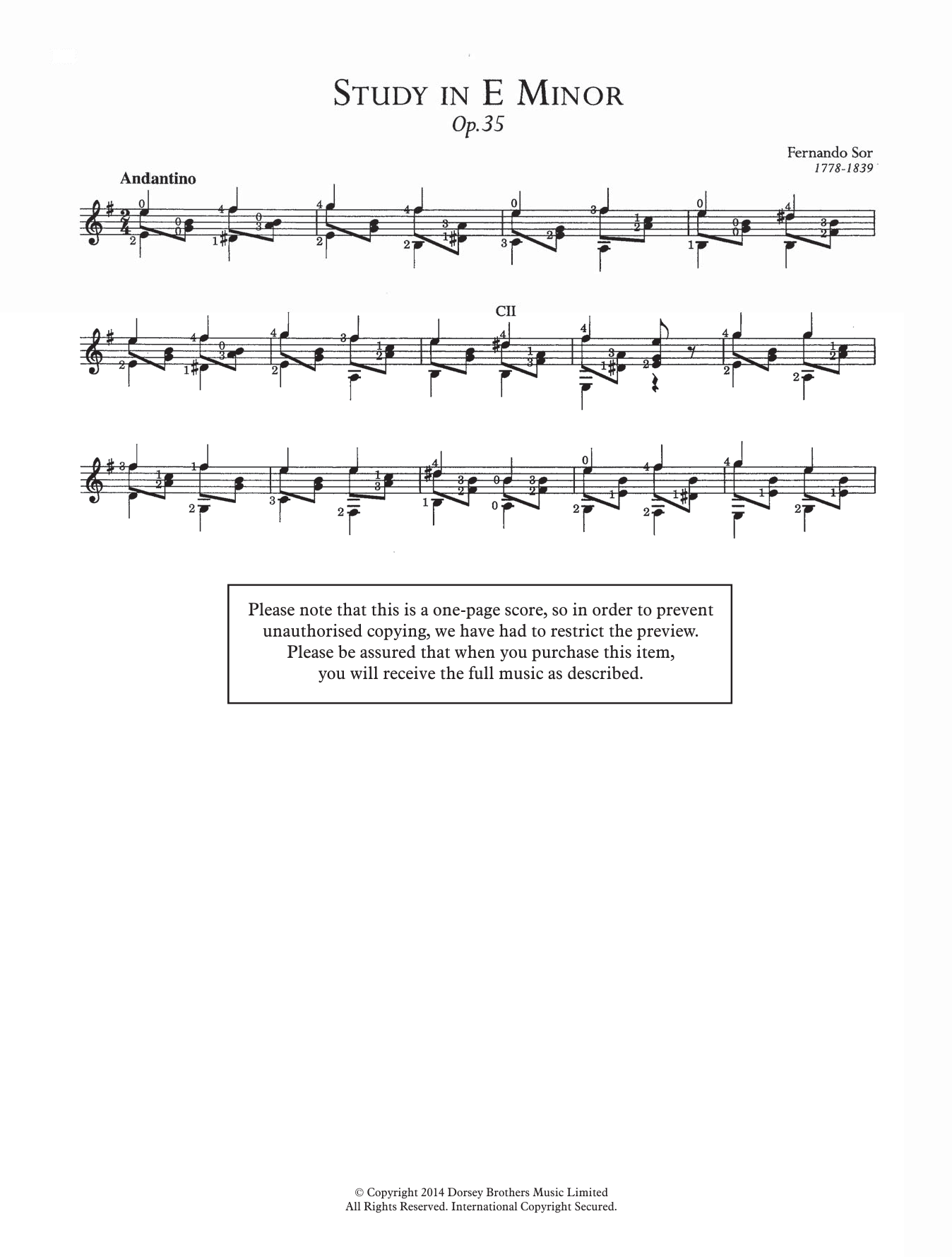 Fernando Sor Study In E Minor, Op.35 Sheet Music Notes & Chords for Guitar - Download or Print PDF