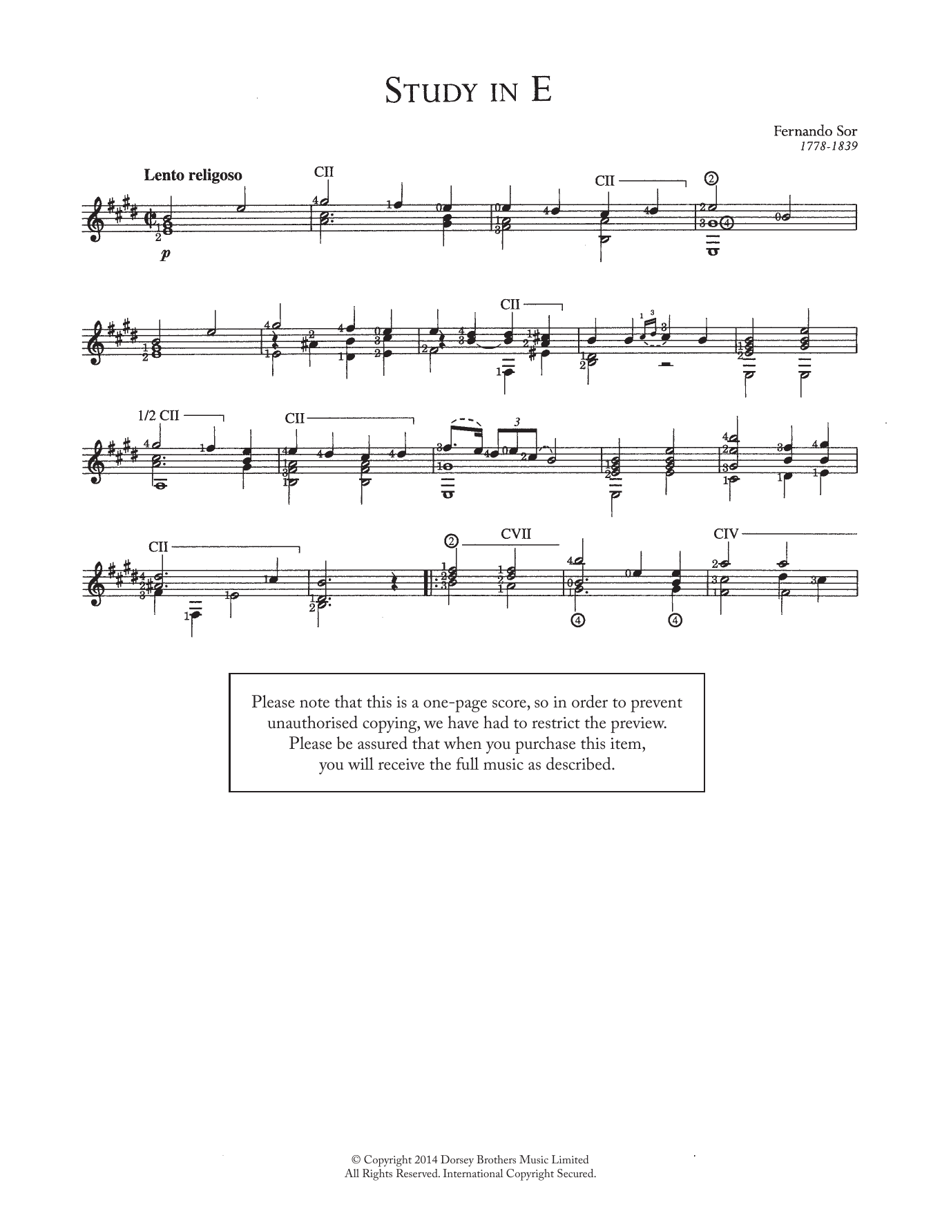 Fernando Sor Study In E Sheet Music Notes & Chords for Guitar - Download or Print PDF