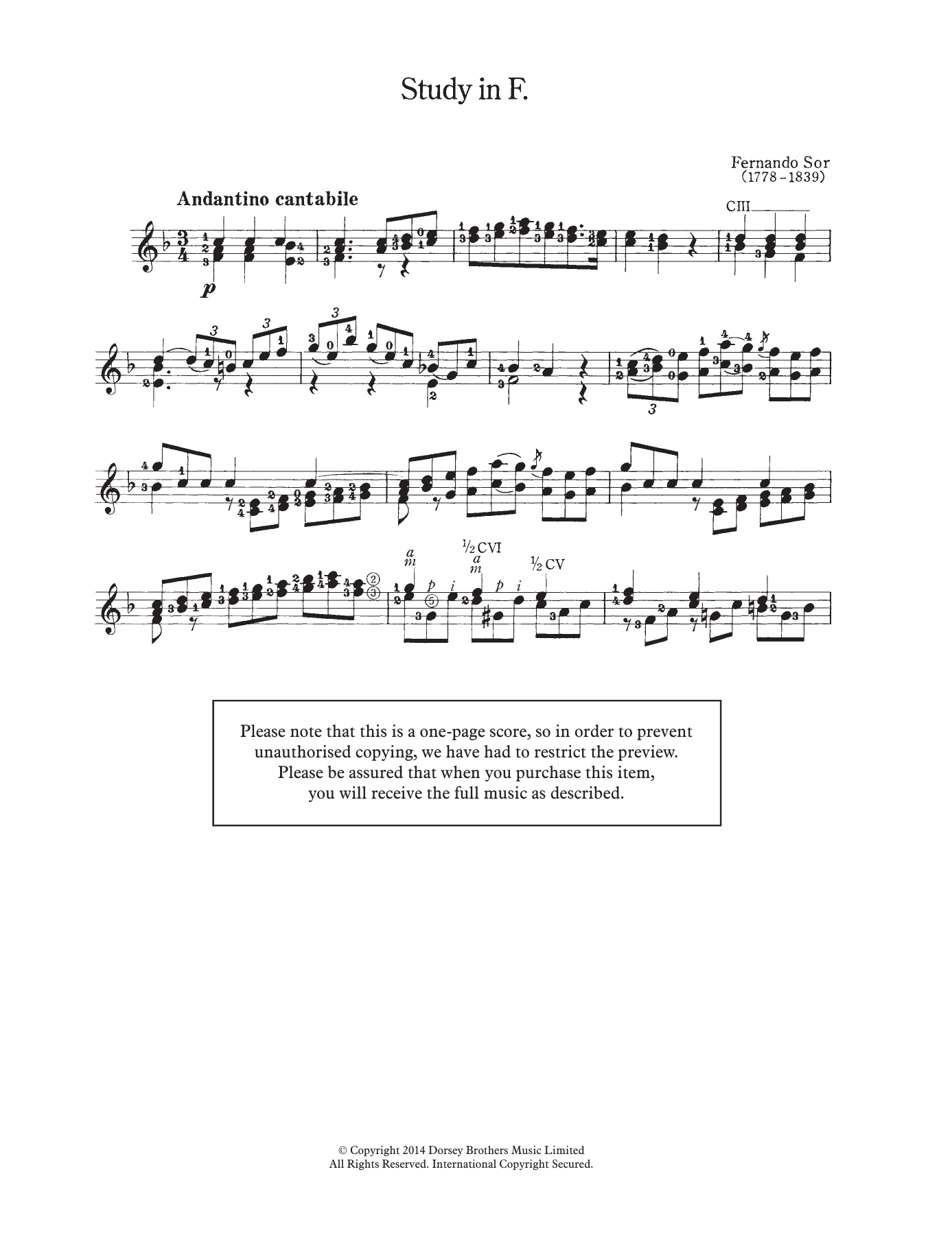 Fernando Sor Study In F Sheet Music Notes & Chords for Guitar - Download or Print PDF