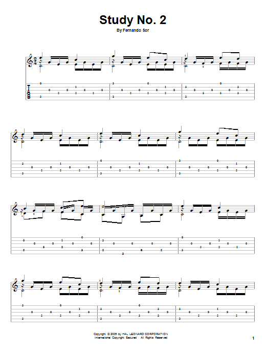 Fernando Sor Study No. 2 Sheet Music Notes & Chords for Guitar Tab - Download or Print PDF