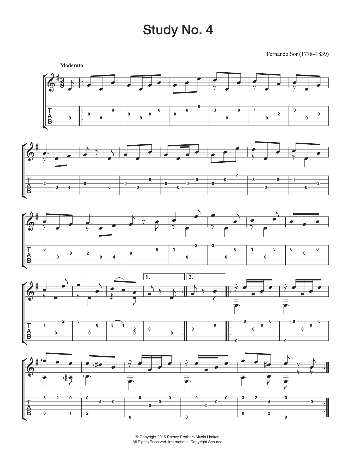 Fernando Sor Study No. 4 Sheet Music Notes & Chords for Guitar - Download or Print PDF
