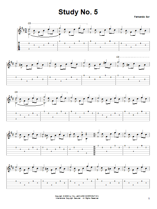 Fernando Sor Study No. 5 Sheet Music Notes & Chords for Guitar Tab - Download or Print PDF