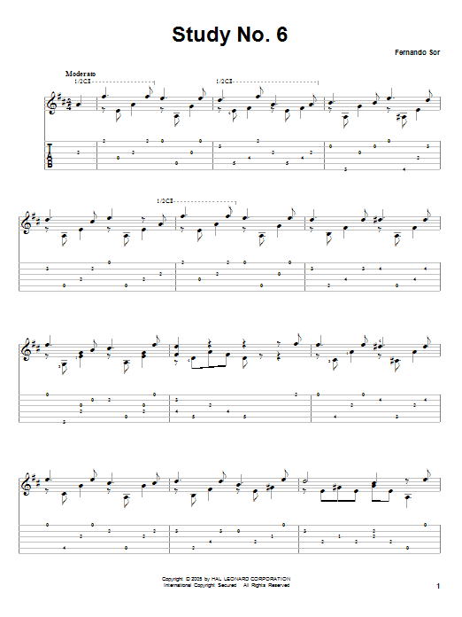 Fernando Sor Study No. 6 Sheet Music Notes & Chords for Guitar Tab - Download or Print PDF