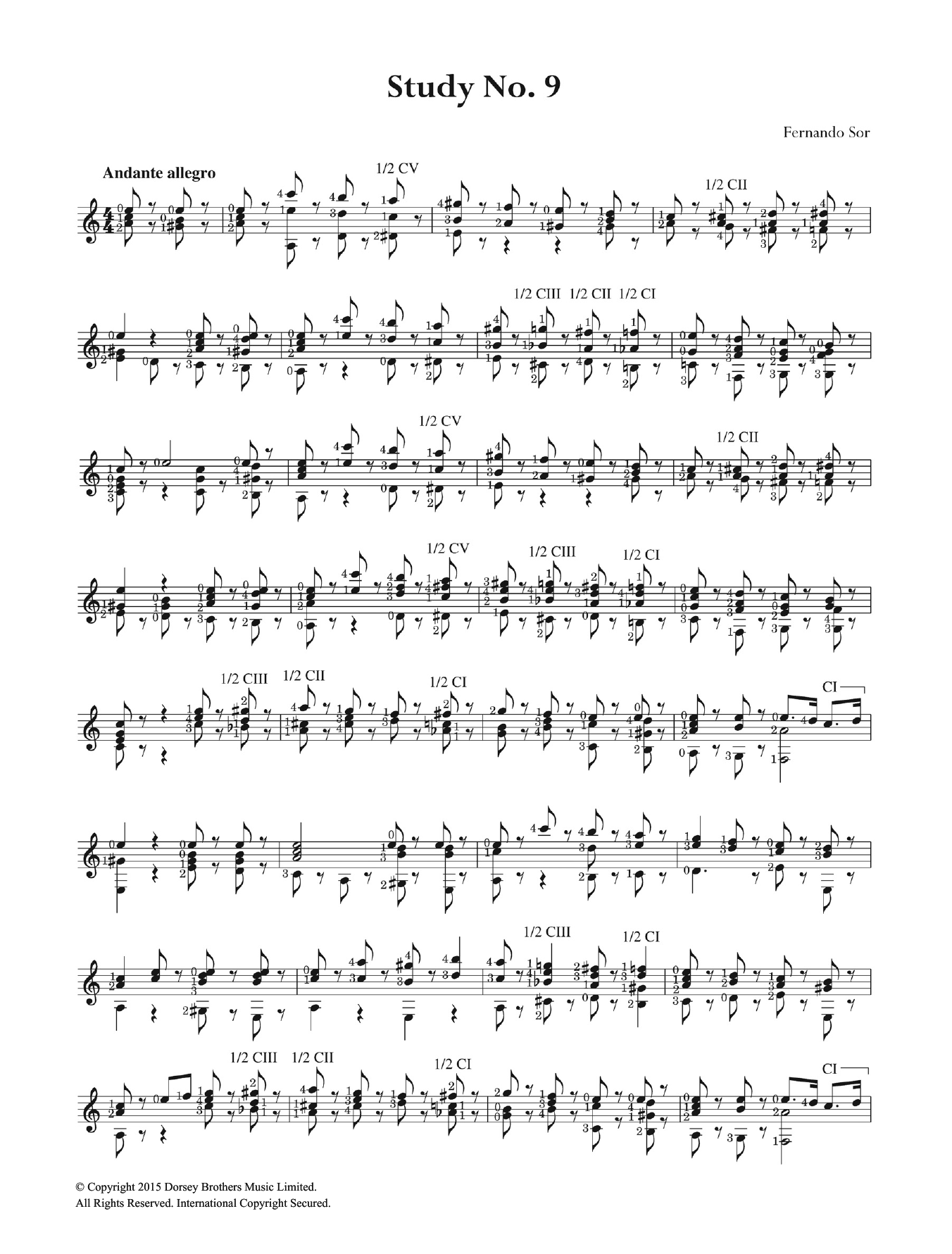 Fernando Sor Study No. 9 Sheet Music Notes & Chords for Guitar - Download or Print PDF