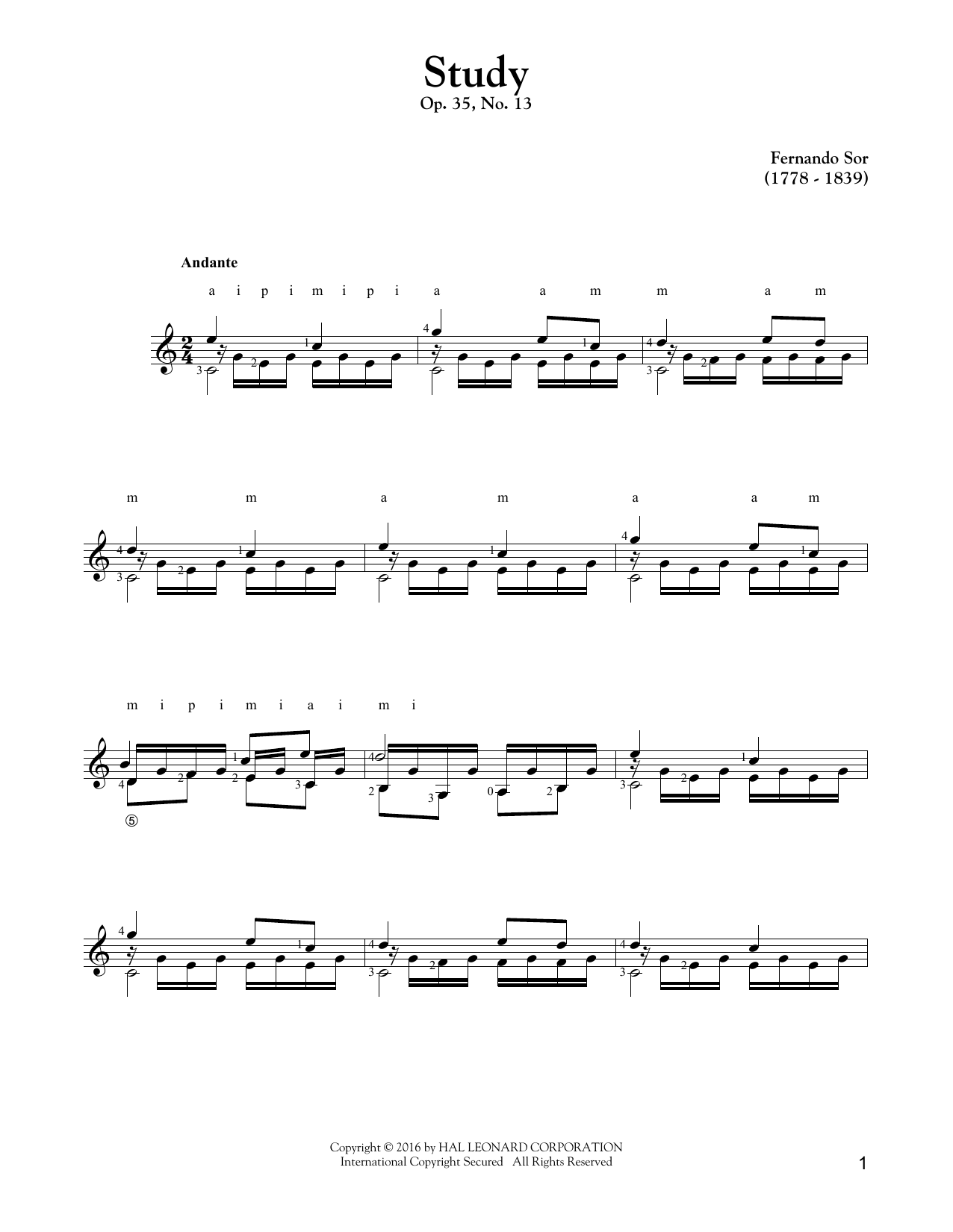 Fernando Sor Study Op. 35, No. 13 Sheet Music Notes & Chords for Guitar Tab - Download or Print PDF