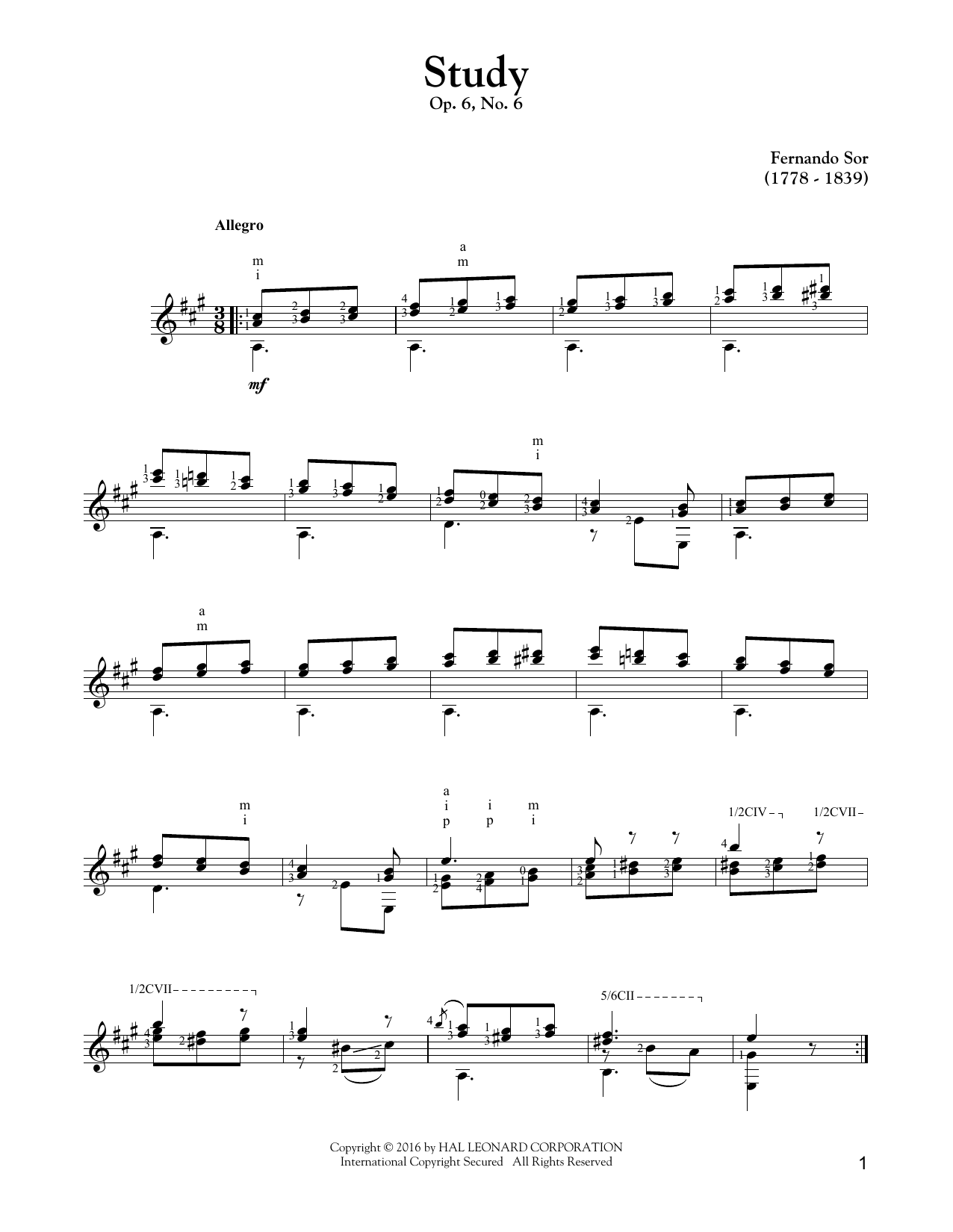 Fernando Sor Study Op. 6, No. 6 Sheet Music Notes & Chords for Guitar Tab - Download or Print PDF