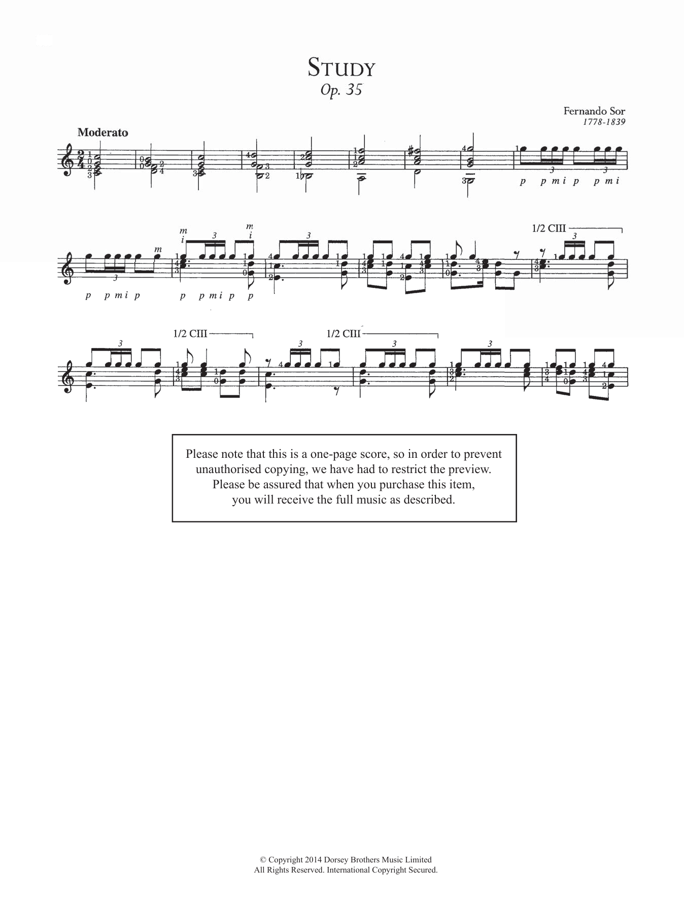 Fernando Sor Study, Op.35 Sheet Music Notes & Chords for Guitar - Download or Print PDF