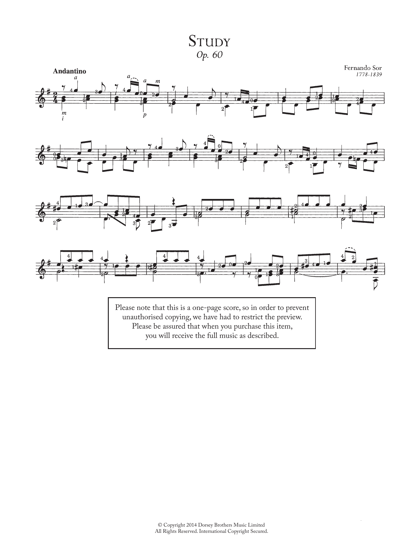 Fernando Sor Study, Op.60, No.16 Sheet Music Notes & Chords for Easy Guitar - Download or Print PDF