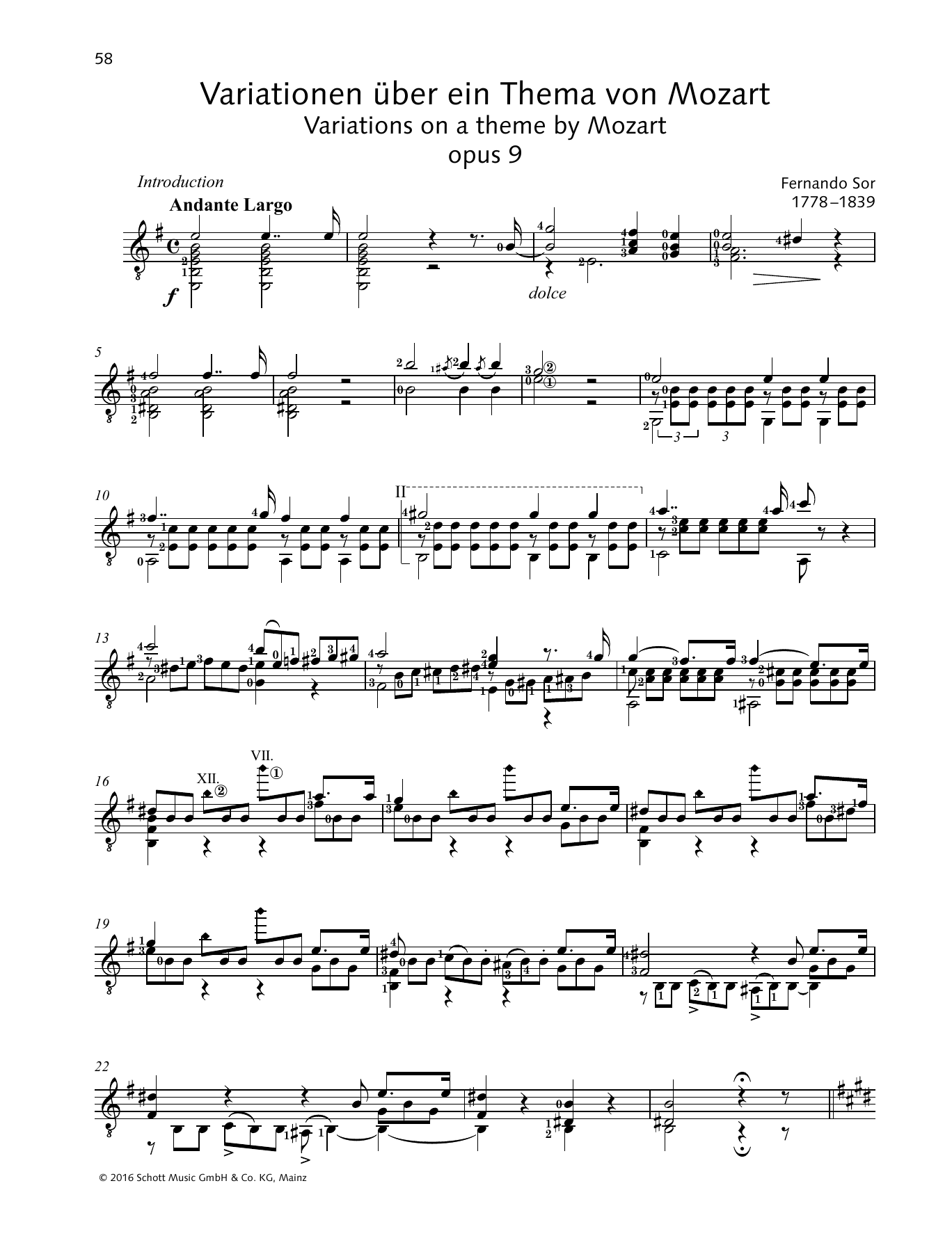 Fernando Sor Variations on a Theme by Mozart Sheet Music Notes & Chords for Solo Guitar - Download or Print PDF