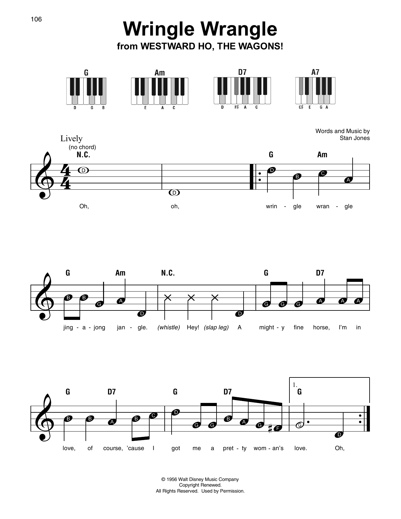 Stan Jones Wringle Wrangle Sheet Music Notes & Chords for Melody Line, Lyrics & Chords - Download or Print PDF