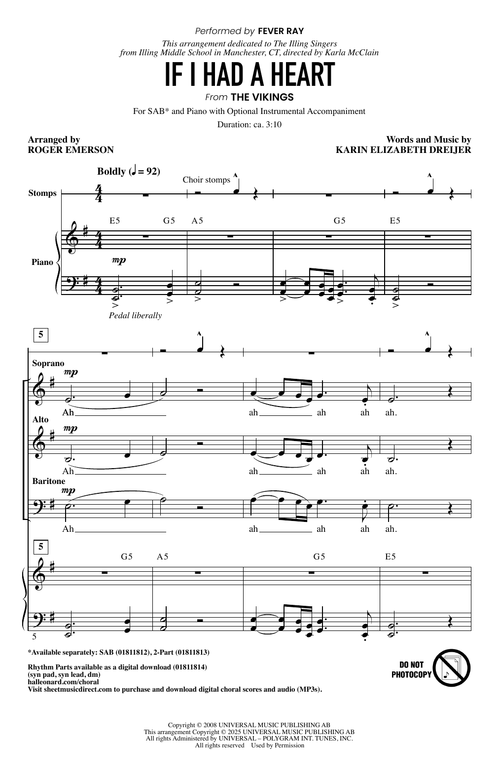 Fever Ray If I Had A Heart (arr. Roger Emerson) Sheet Music Notes & Chords for 2-Part Choir - Download or Print PDF Fever Ray If I Had A Heart (arr. Roger Emerson) Sheet Music Notes & Chords for 2-Part Choir - Download or Print PDF