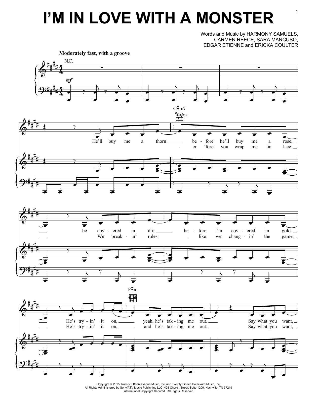 Fifth Harmony I'm In Love With A Monster Sheet Music Notes & Chords for Piano, Vocal & Guitar (Right-Hand Melody) - Download or Print PDF
