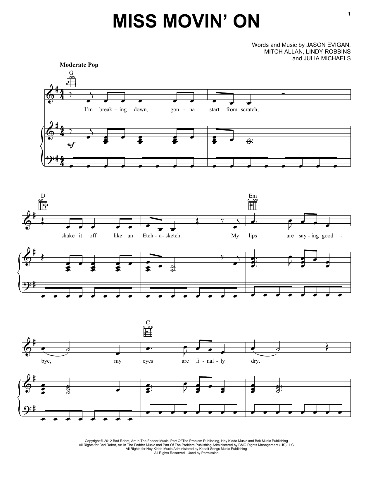 Fifth Harmony Miss Movin' On Sheet Music Notes & Chords for Piano, Vocal & Guitar (Right-Hand Melody) - Download or Print PDF