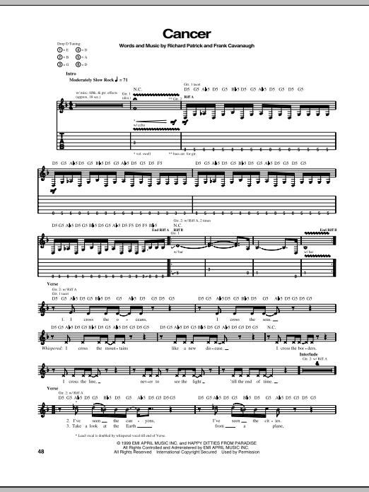 Filter Cancer Sheet Music Notes & Chords for Guitar Tab - Download or Print PDF