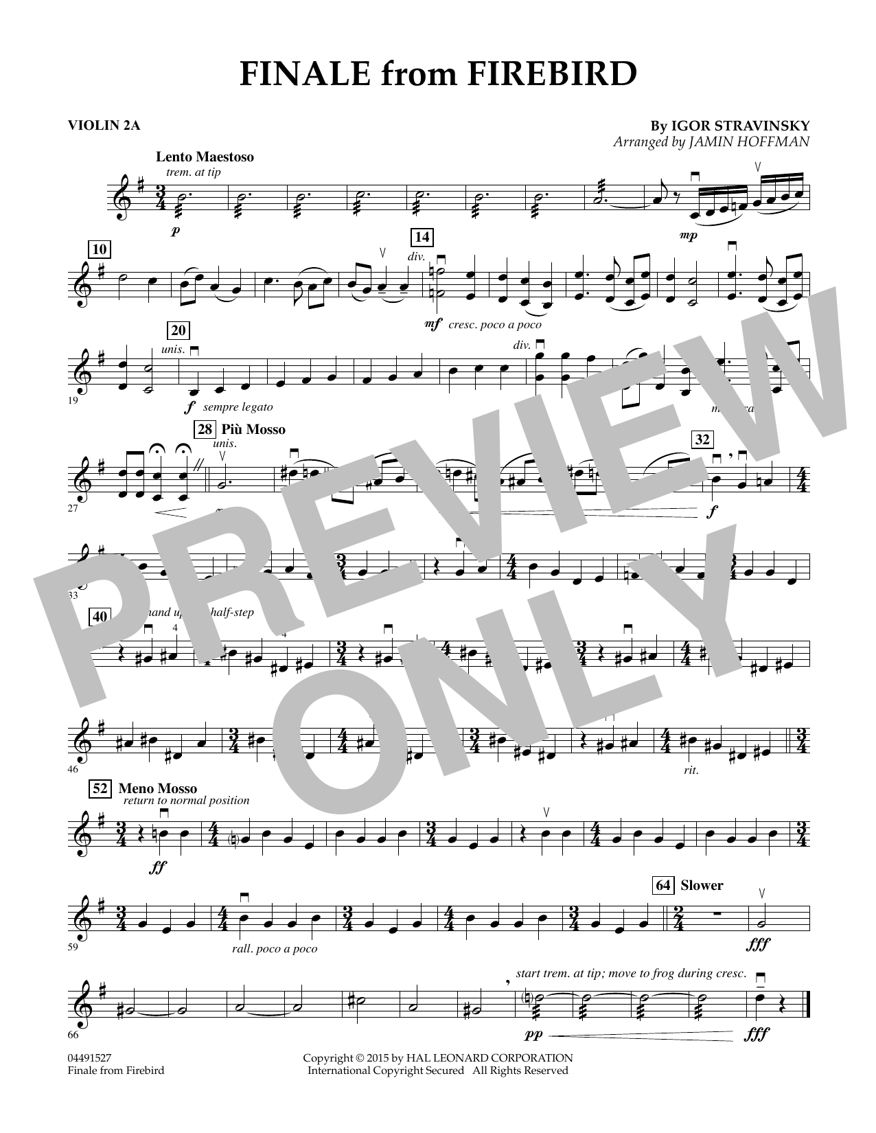 Igor Stravinsky Finale From Firebird Arr Jamin Hoffman Violin 2a Sheet Music Download Pdf Score 382685