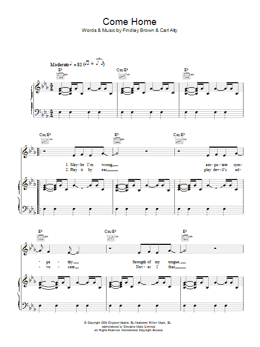 Findlay Brown Come Home Sheet Music Notes & Chords for Piano, Vocal & Guitar - Download or Print PDF