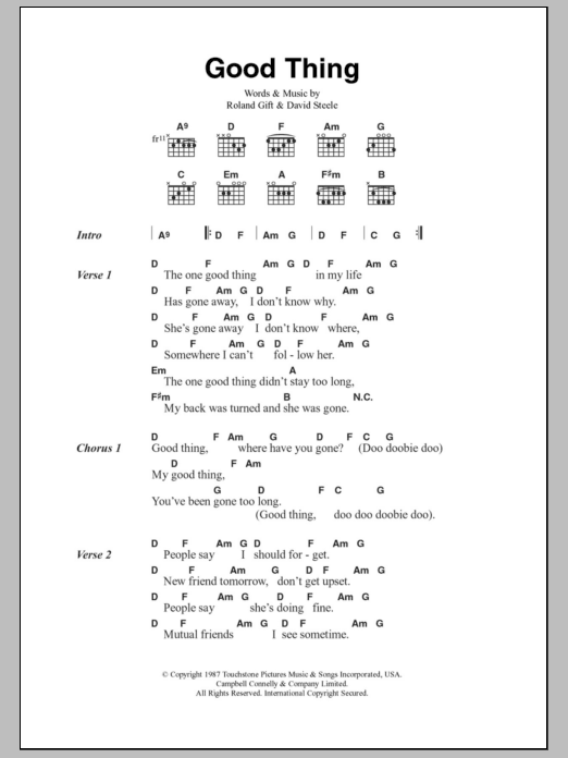 Fine Young Cannibals Good Thing Sheet Music Notes & Chords for Lyrics & Chords - Download or Print PDF