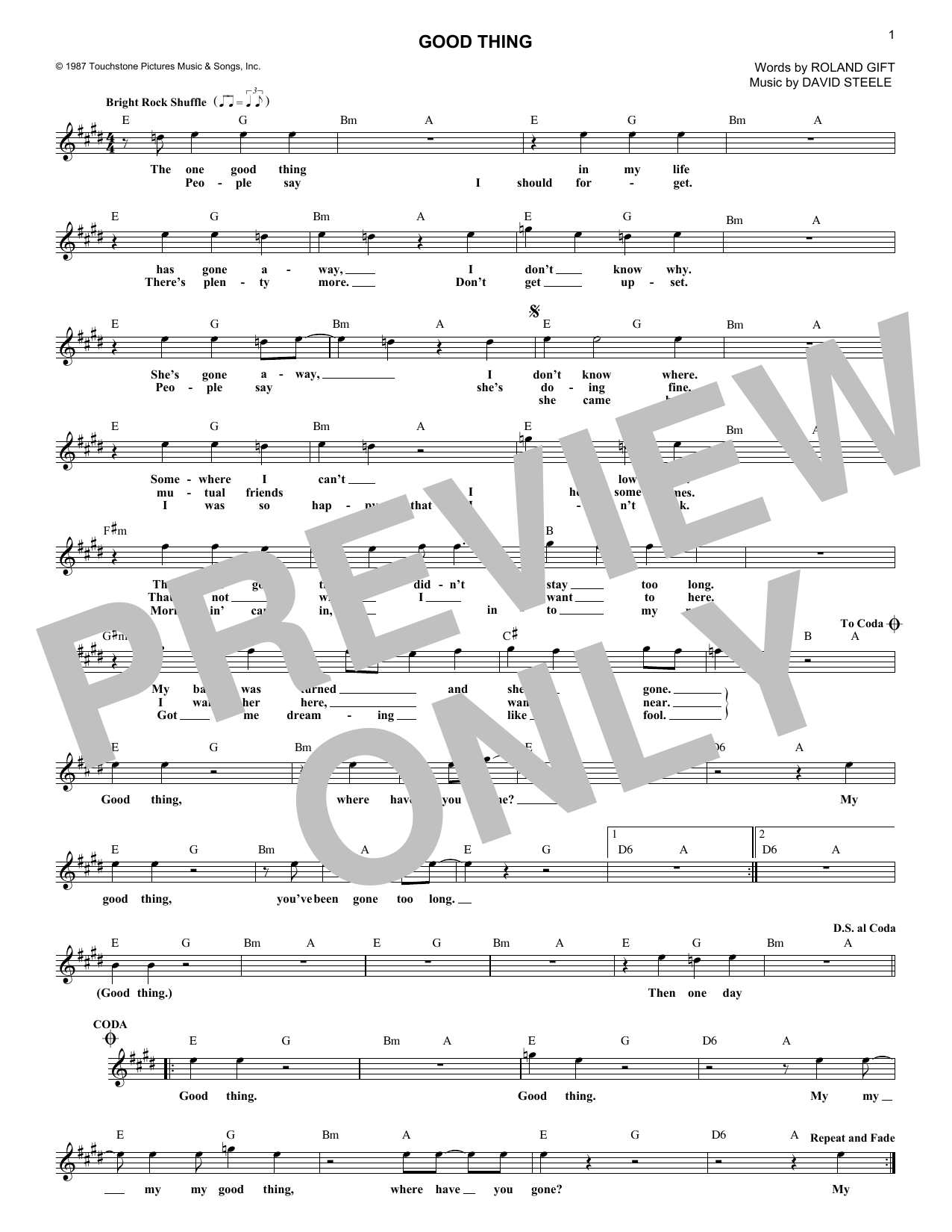Fine Young Cannibals Good Thing Sheet Music Notes & Chords for Piano, Vocal & Guitar Chords (Right-Hand Melody) - Download or Print PDF