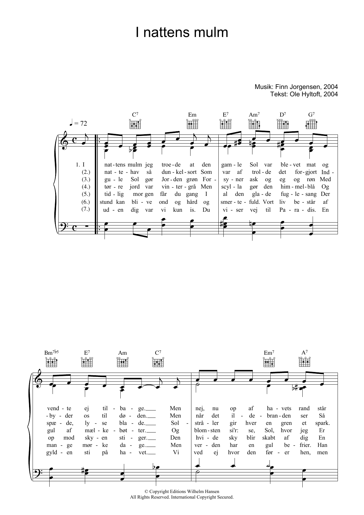 Finn Jorgensen I Nattens Mulm Sheet Music Notes & Chords for Piano, Vocal & Guitar (Right-Hand Melody) - Download or Print PDF