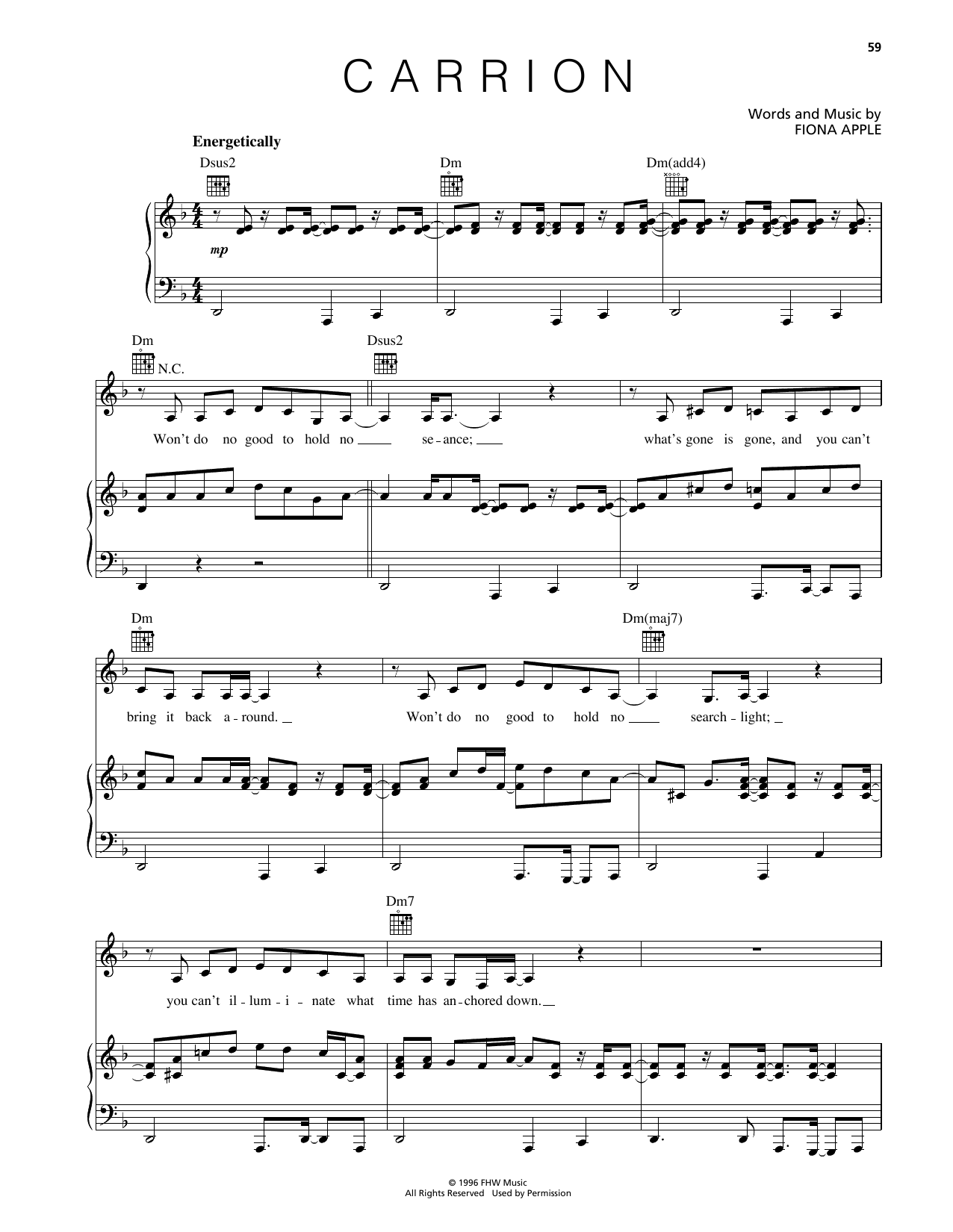Fiona Apple Carrion Sheet Music Notes & Chords for Piano, Vocal & Guitar Chords (Right-Hand Melody) - Download or Print PDF