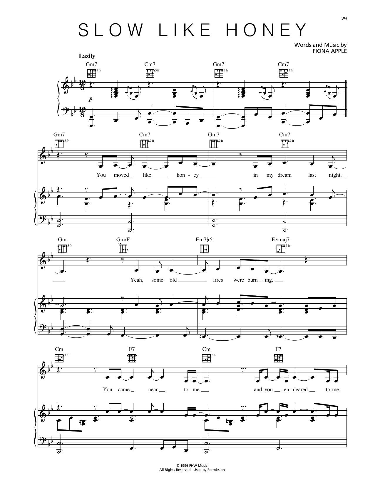 Fiona Apple Slow Like Honey Sheet Music Notes & Chords for Piano, Vocal & Guitar Chords (Right-Hand Melody) - Download or Print PDF