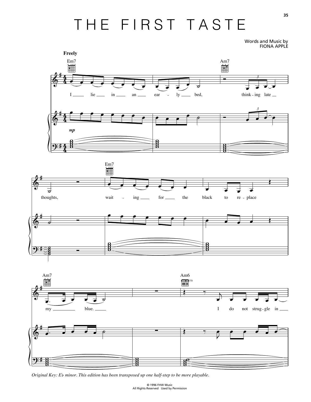 Fiona Apple The First Taste Sheet Music Notes & Chords for Piano, Vocal & Guitar Chords (Right-Hand Melody) - Download or Print PDF