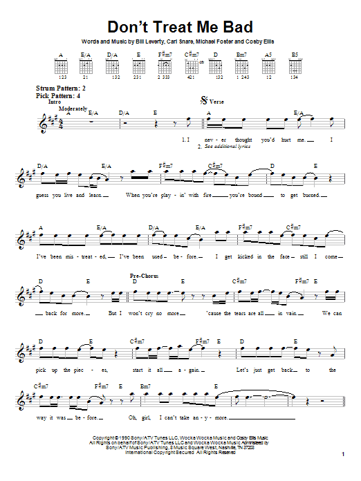 Firehouse Don't Treat Me Bad Sheet Music Notes & Chords for Easy Guitar - Download or Print PDF