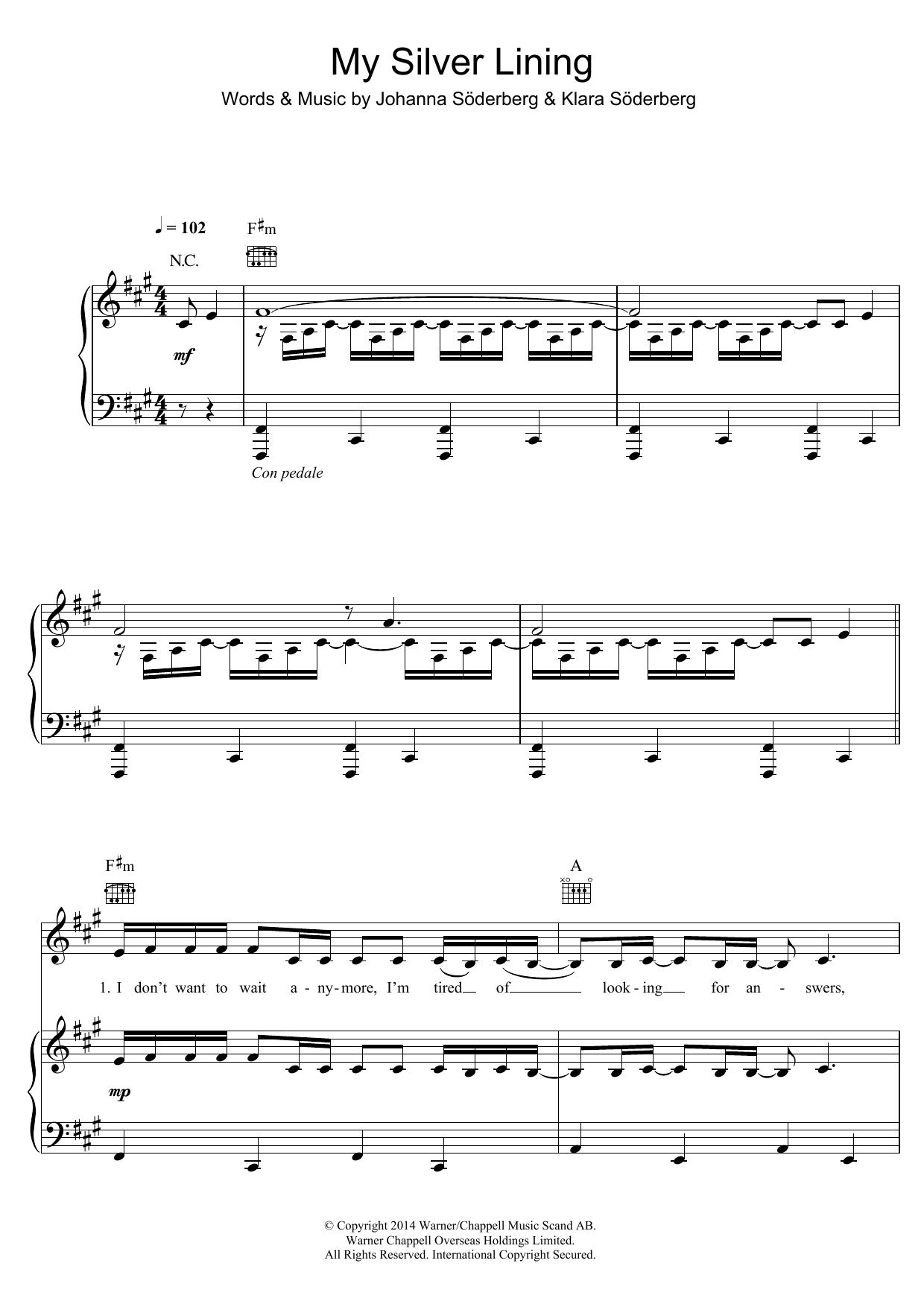 First Aid Kit My Silver Lining Sheet Music Notes & Chords for Piano, Vocal & Guitar (Right-Hand Melody) - Download or Print PDF