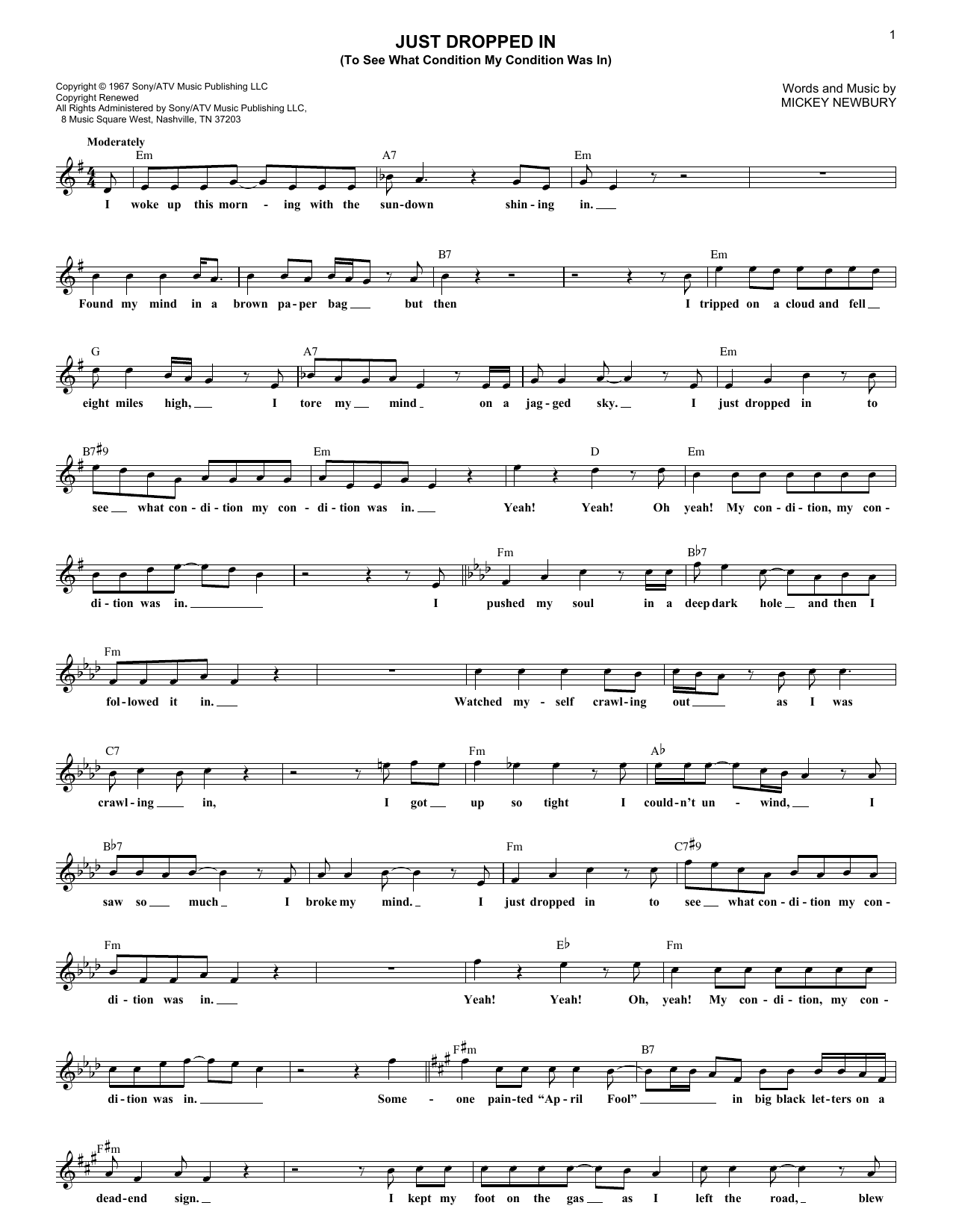 First Edition Just Dropped In (To See What Condition My Condition Was In) Sheet Music Notes & Chords for Melody Line, Lyrics & Chords - Download or Print PDF