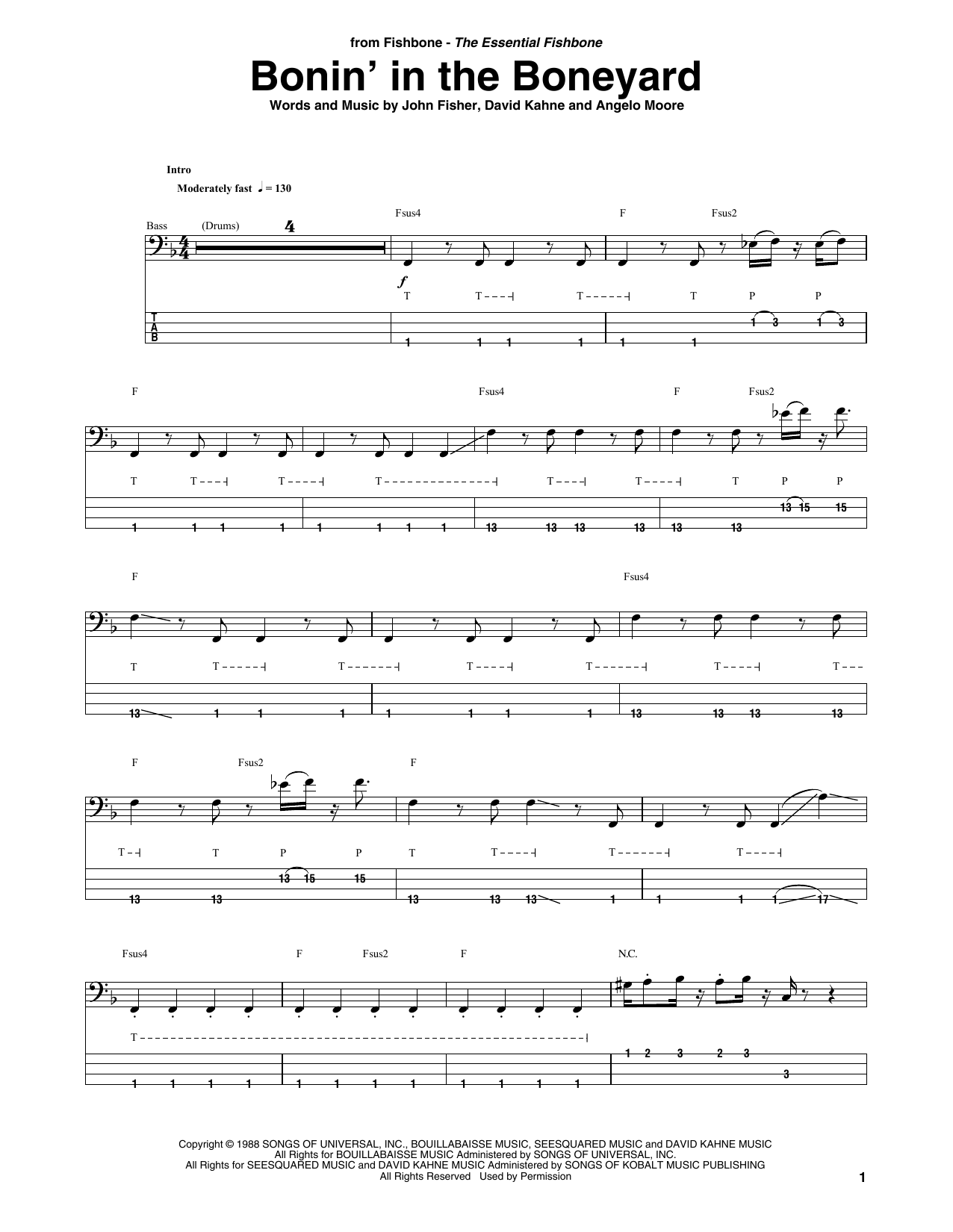 Fishbone Bonin' In The Boneyard Sheet Music Notes & Chords for Bass Guitar Tab - Download or Print PDF