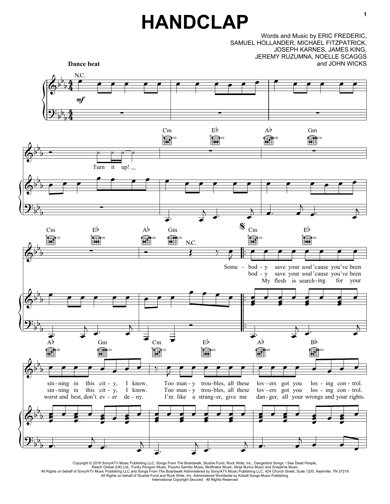 Fitz And The Tantrums HandClap Sheet Music Notes & Chords for Piano (Big Notes) - Download or Print PDF