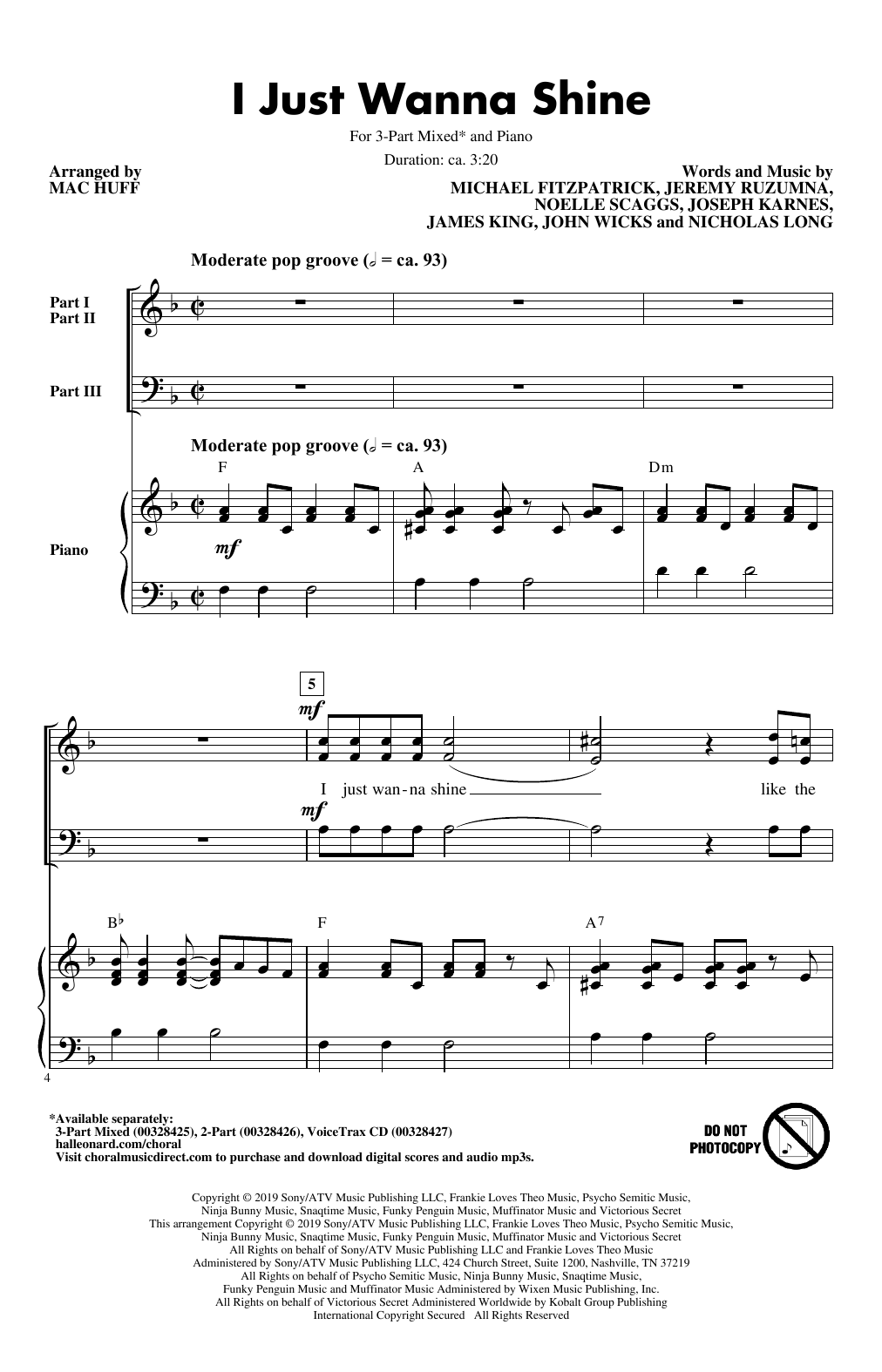 Fitz And The Tantrums I Just Wanna Shine (arr. Mac Huff) Sheet Music Notes & Chords for 3-Part Mixed Choir - Download or Print PDF