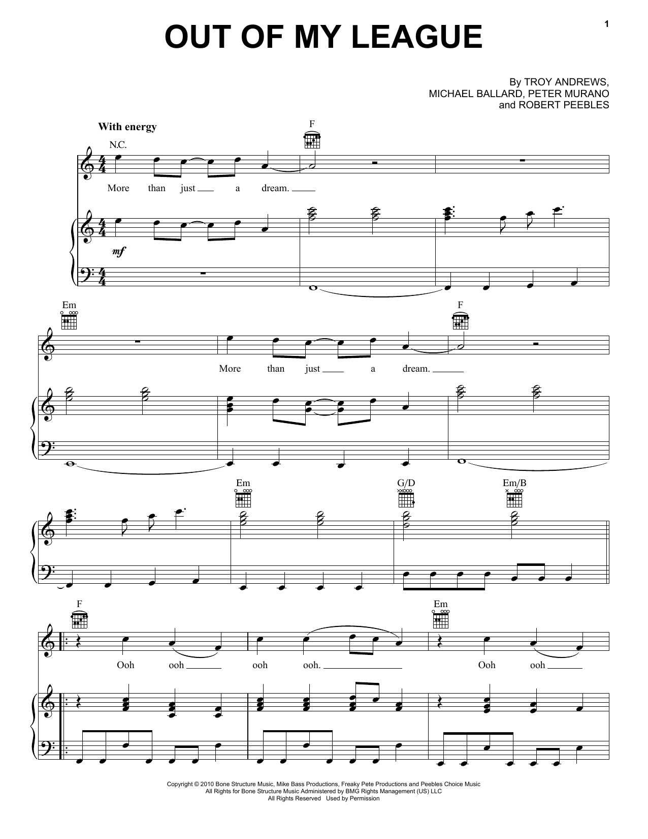 Fitz And The Tantrums Out Of My League Sheet Music Notes & Chords for Piano, Vocal & Guitar (Right-Hand Melody) - Download or Print PDF