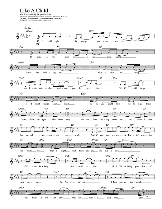 Preview Fitzgerald Scott Like A Child Pop sheet music, notes and chords for Melody Line, Lyrics & Chords, SKU: 14091 Like A Child sheet music