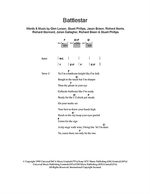 Five Battlestar Sheet Music Notes & Chords for Lyrics & Chords - Download or Print PDF
