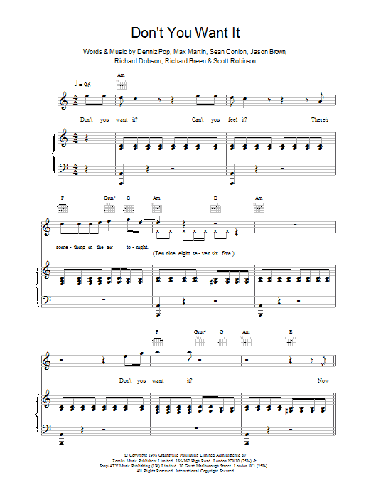 Five Don't You Want It Sheet Music Notes & Chords for Piano, Vocal & Guitar - Download or Print PDF