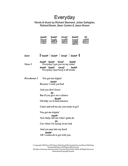 Five Everyday Sheet Music Notes & Chords for Lyrics & Chords - Download or Print PDF