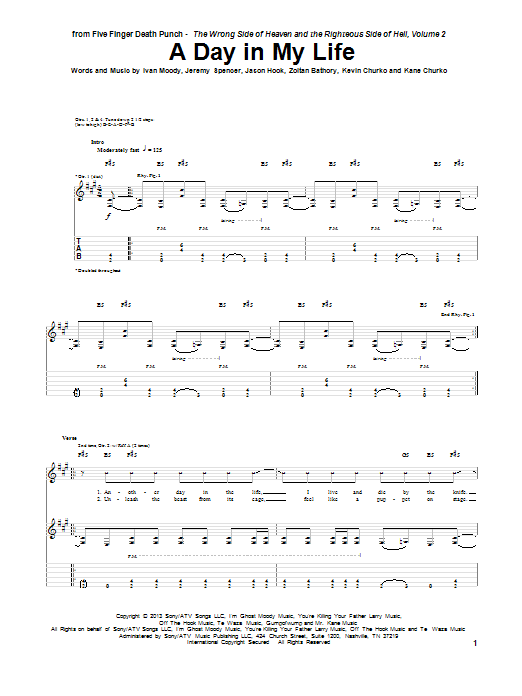 Five Finger Death Punch A Day In My Life Sheet Music Notes & Chords for Guitar Tab - Download or Print PDF Five Finger Death Punch A Day In My Life Sheet Music Notes & Chords for Guitar Tab - Download or Print PDF