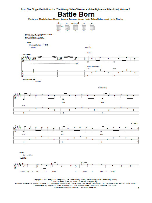 Five Finger Death Punch Battle Born Sheet Music Notes & Chords for Guitar Tab - Download or Print PDF