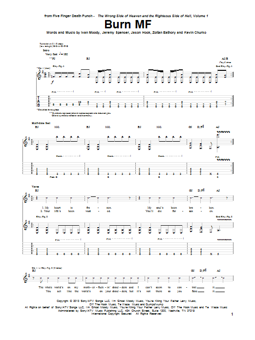 Five Finger Death Punch Burn MF Sheet Music Notes & Chords for Guitar Tab - Download or Print PDF Five Finger Death Punch Burn MF Sheet Music Notes & Chords for Guitar Tab - Download or Print PDF