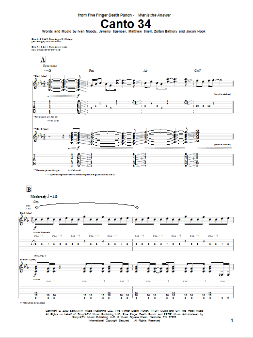 Five Finger Death Punch Canto 34 Sheet Music Notes & Chords for Guitar Tab - Download or Print PDF