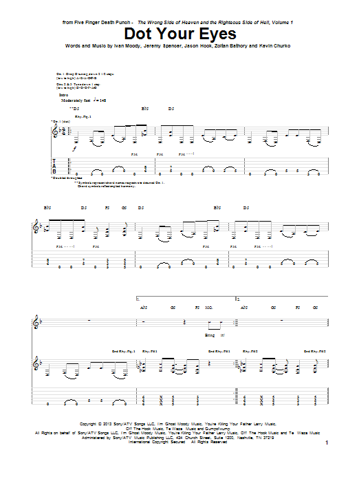 Five Finger Death Punch Dot Your Eyes Sheet Music Notes & Chords for Guitar Tab - Download or Print PDF