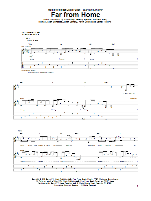Five Finger Death Punch Far From Home Sheet Music Notes & Chords for Guitar Lead Sheet - Download or Print PDF
