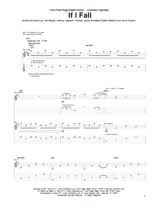 Five Finger Death Punch If I Fall Sheet Music Notes & Chords for Guitar Tab - Download or Print PDF