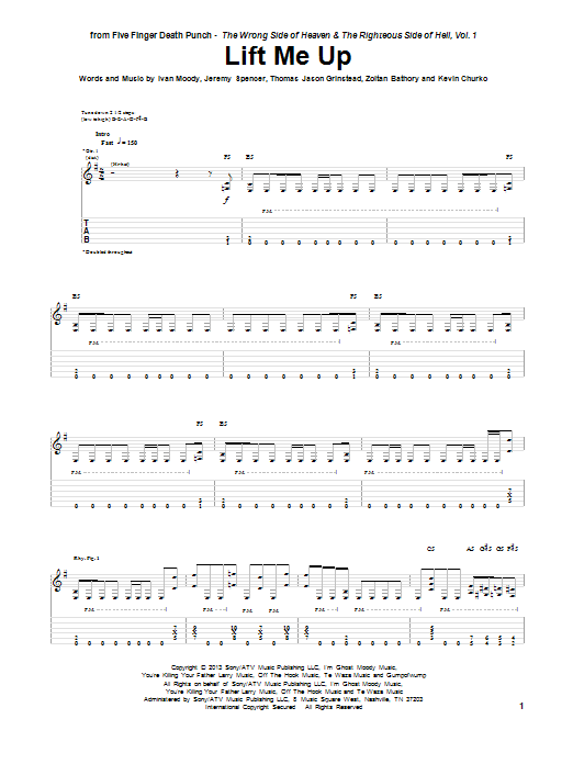 Five Finger Death Punch Lift Me Up Sheet Music Notes & Chords for Guitar Tab - Download or Print PDF